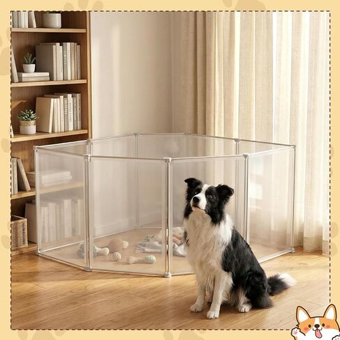 Sintuff Clear Plastic Dog Playpen Gate 8 Panel 165" W x 28" H Transparent Freestanding Pet Playpen Indoor Foldable Adhesive Pet Fence Barrier for Doorway for Small Dogs Puppy in Kuwait