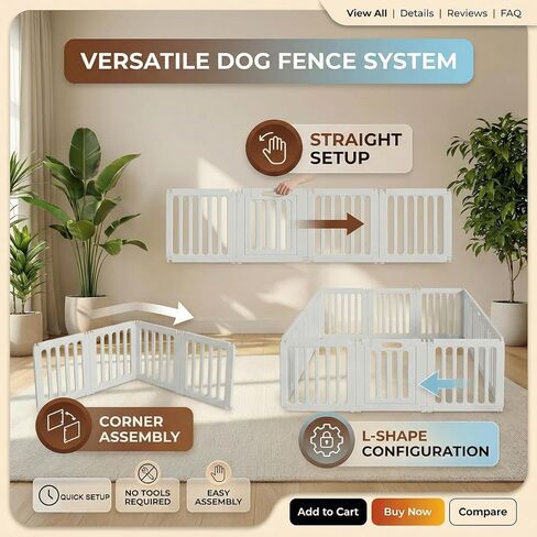Dog Playpen with Door, Portable Large Puppy Playpen for Indoor & Outdoor Use, Tool-Free Assembly Modern Pet Play Pen for Dogs, Cats & Small Animals in Saudi Arabia