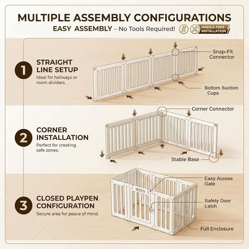 Dog Playpen with Door, Portable Large Puppy Playpen for Indoor & Outdoor Use, Tool-Free Assembly Modern Pet Play Pen for Dogs, Cats & Small Animals in Saudi Arabia