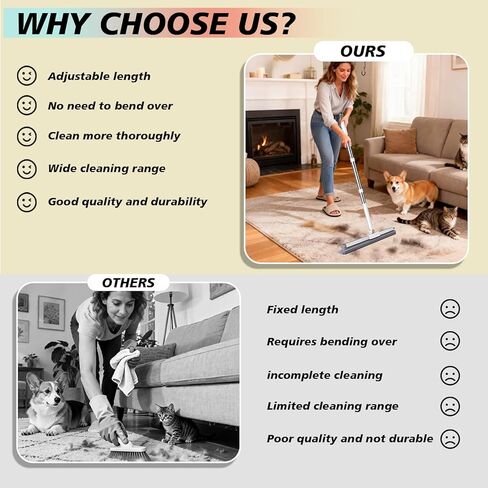 4 in 1 Carpet Rake for Pet Hair Removal with Adjustable Handle, Long Handle Dog and Cat Pet Hair Rake Set of 4, Rug Rake for Carpets, Pet Hair Broom for Carpets, Rugs, Mats, Couch, Car in Kuwait