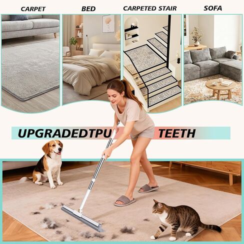 4 in 1 Carpet Rake for Pet Hair Removal with Adjustable Handle, Long Handle Dog and Cat Pet Hair Rake Set of 4, Rug Rake for Carpets, Pet Hair Broom for Carpets, Rugs, Mats, Couch, Car in Kuwait