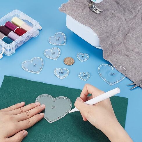 AHANDMAKER 16 PCS Heart Quilting Templates Set，0.75" 1" 1.25" 1.5" 1.75" 2" 2.5" 3" Acrylic Heart Template Ideal Sewing Products Embroidery Pattern Stabilizers for Hand Quilting Patchwork Crafts in Saudi Arabia