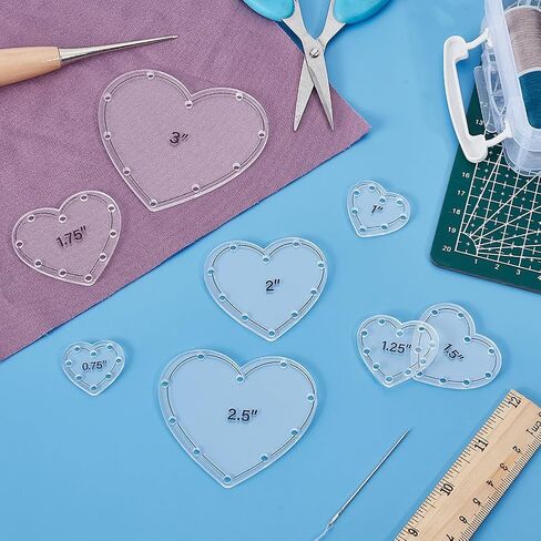 AHANDMAKER 16 PCS Heart Quilting Templates Set，0.75" 1" 1.25" 1.5" 1.75" 2" 2.5" 3" Acrylic Heart Template Ideal Sewing Products Embroidery Pattern Stabilizers for Hand Quilting Patchwork Crafts in Saudi Arabia