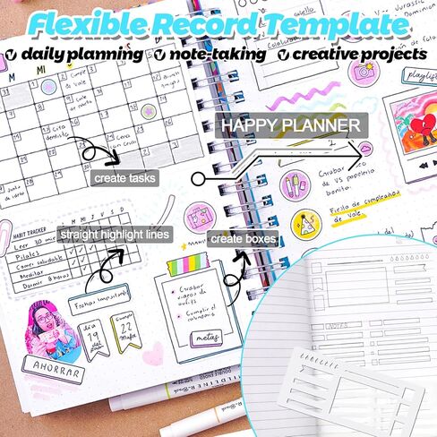 9 PCS Handmade Flexible Record Template Reusable Planner Stencils Templates Versatile Planner Stencils Set with Coils Discs and Rings for Dot Grid Journals Calendar Scrap Booking DIY Craft Supplies in Saudi Arabia