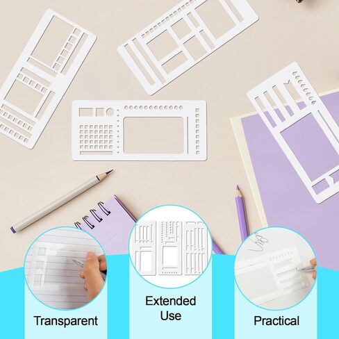 9 PCS Handmade Flexible Record Template Reusable Planner Stencils Templates Versatile Planner Stencils Set with Coils Discs and Rings for Dot Grid Journals Calendar Scrap Booking DIY Craft Supplies in Saudi Arabia
