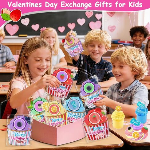 24 Pack Valentines Butter Slime Kit Stress Relief Toys Valentines Day Gifts for Kids with Cards School Classroom Colorful Soft Fruit Stretchy Slime Prefilled Goodie Bag Exchange Gift Party Favors in Saudi Arabia