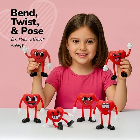 ArtCreativity Heart Bendables - 12 حزمة - ألعاب عيد الحب قابلة للانحناء للأطفال - هدايا حفلات عيد الحب للأولاد والبنات، لعبة تململ لتخفيف التوتر، ألعاب تعليمية للأطفال، حشو حقيبة جودي in Kuwait
