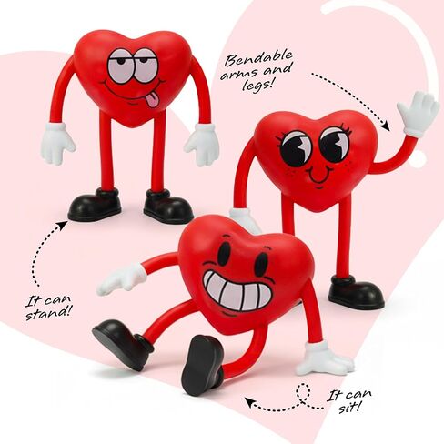 ArtCreativity Heart Bendables - 12 حزمة - ألعاب عيد الحب قابلة للانحناء للأطفال - هدايا حفلات عيد الحب للأولاد والبنات، لعبة تململ لتخفيف التوتر، ألعاب تعليمية للأطفال، حشو حقيبة جودي in Kuwait
