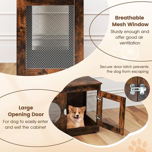 Tangkula Dog Cage Furniture, Chew-Proof Wooden Dog Crate with Metal Mesh Side Wall, Lockable Door, Translucent Window, Industrial Pet Kennel Indoor Furniture for Small & Medium Dogs (Rustic Brown) in Saudi Arabia