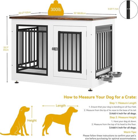 DWVO Dog Crate Furniture with Adjustable Feet & Removable Bowls, 28 Inch Dog Kennel Indoor Furniture End Table for Dogs, Modern Decorative Wooden Cage, Chew-Resistant, White in Saudi Arabia