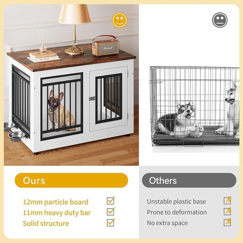 DWVO Dog Crate Furniture with Adjustable Feet & Removable Bowls, 28 Inch Dog Kennel Indoor Furniture End Table for Dogs, Modern Decorative Wooden Cage, Chew-Resistant, White in Saudi Arabia