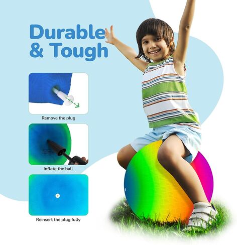ArtCreativity Rainbow Playground Ball for Kids with Hand Pump, Bouncy 18 Inch Rubber Kick Ball for Backyard, Park & Beach Outdoor Fun, Beautiful Rainbow Colors, Durable Outdoor Toys for Boys & Girls in Saudi Arabia