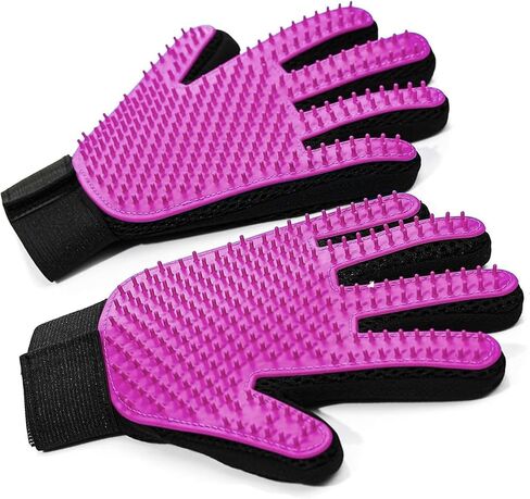 Upgrade Efficient Pet Hair Remover Gloves - Gentle Shedding Brushes for Dogs, Cats & Horses with Long and Short Hair - 1 Pair (Pink) in Saudi Arabia