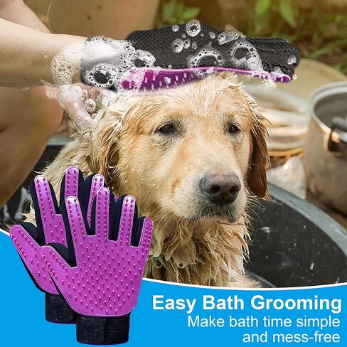 Upgrade Efficient Pet Hair Remover Gloves - Gentle Shedding Brushes for Dogs, Cats & Horses with Long and Short Hair - 1 Pair (Pink) in Saudi Arabia