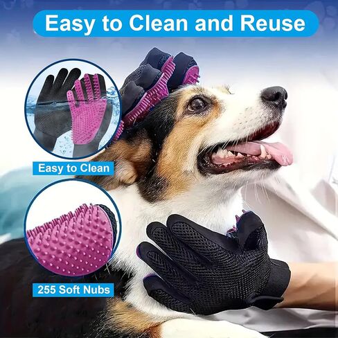 Upgrade Efficient Pet Hair Remover Gloves - Gentle Shedding Brushes for Dogs, Cats & Horses with Long and Short Hair - 1 Pair (Pink) in Saudi Arabia