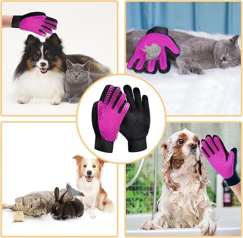 Upgrade Efficient Pet Hair Remover Gloves - Gentle Shedding Brushes for Dogs, Cats & Horses with Long and Short Hair - 1 Pair (Pink) in Saudi Arabia