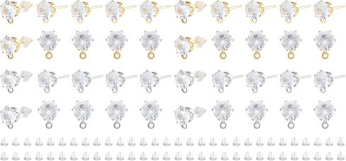 SUPERFINDINGS 24 قطعة 2 لون حلق على شكل ورقة شجر نحاسية على شكل ورقة زركونيا قرط مسمار مطلي بالذهب عيار 14 قيراطًا على شكل ورقة شجر بلاستيكية لثقب الأذن مع حلقة أفقية لكسب صناعة المجوهرات in Kuwait
