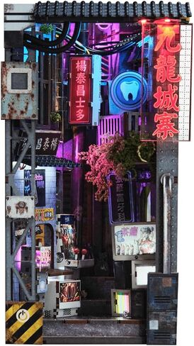 مجموعة Anavrin Book Nook Kit Kowloon Walled City 2049 DIY كتاب خشبي ثلاثي الأبعاد للبالغين والمراهقين ومحبي الكتب، رف الكتب إدراج ديكور المكتبة، هدية إبداعية للعائلة والأصدقاء وكبار السن in Kuwait