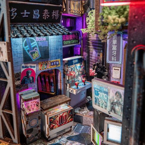 مجموعة Anavrin Book Nook Kit Kowloon Walled City 2049 DIY كتاب خشبي ثلاثي الأبعاد للبالغين والمراهقين ومحبي الكتب، رف الكتب إدراج ديكور المكتبة، هدية إبداعية للعائلة والأصدقاء وكبار السن in Kuwait