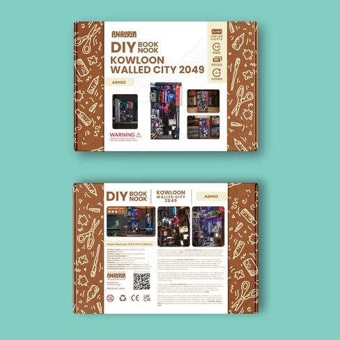 مجموعة Anavrin Book Nook Kit Kowloon Walled City 2049 DIY كتاب خشبي ثلاثي الأبعاد للبالغين والمراهقين ومحبي الكتب، رف الكتب إدراج ديكور المكتبة، هدية إبداعية للعائلة والأصدقاء وكبار السن in Kuwait