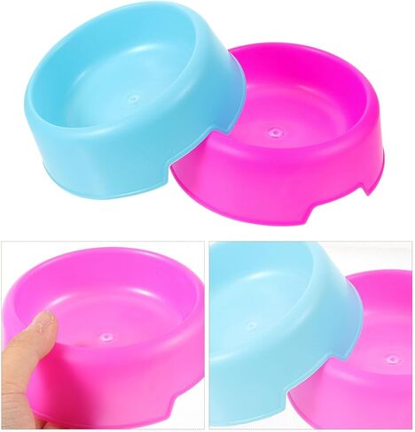 Toyvian 2pcs Candy Color Plastic Puppy Dog Bowls, Round Pet Food and Water Bowl Set for Travel and Home Use, Portable Feeding Dish for Small Dogs and Cats, Blue and Rose Red in Saudi Arabia