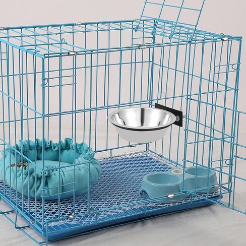 Totority Hanging Stainless Steel Cat Bowl Black Mounting Bracket Medium Size Portable Pet Feeding Bowl for Dogs and Cats Kennel Cage Feeder in Saudi Arabia
