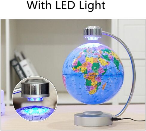 الكرة الأرضية العائمة المغناطيسية NHSUNRAY مقاس 8 بوصات كرة دوارة LED مضيئة لخريطة العالم لسطح المكتب والمكتب وديكور المنزل (أسود) in Kuwait