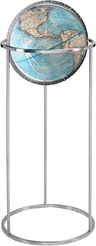 Bergen 12" Diameter, USA Cartography, with Mountain Relief, Blue Ocean Globe Ball and Aluminum Chrome Stand. The Bergen globe features a distinct silver aluminum stand that provides an attractive backdrop for its 12" diameter blue ocean globe. Standing 36 in Saudi Arabia
