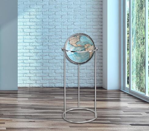 Bergen 12" Diameter, USA Cartography, with Mountain Relief, Blue Ocean Globe Ball and Aluminum Chrome Stand. The Bergen globe features a distinct silver aluminum stand that provides an attractive backdrop for its 12" diameter blue ocean globe. Standing 36 in Saudi Arabia