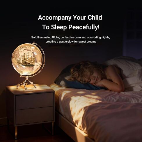 Transparent Illuminated Globe with Sailboat Ornament with Metal Stand - Modern Desktop World Globe Decoration for Office, Bookshelf, Home Decor (20cm Diameter) in Saudi Arabia