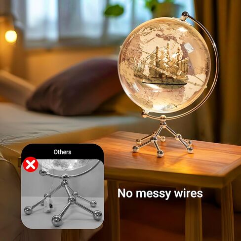 Transparent Illuminated Globe with Sailboat Ornament with Metal Stand - Modern Desktop World Globe Decoration for Office, Bookshelf, Home Decor (20cm Diameter) in Saudi Arabia