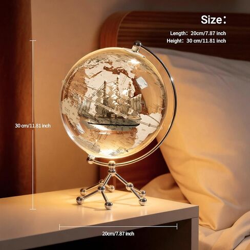 Transparent Illuminated Globe with Sailboat Ornament with Metal Stand - Modern Desktop World Globe Decoration for Office, Bookshelf, Home Decor (20cm Diameter) in Saudi Arabia