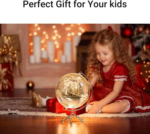 Transparent Illuminated Globe with Sailboat Ornament with Metal Stand - Modern Desktop World Globe Decoration for Office, Bookshelf, Home Decor (20cm Diameter) in Saudi Arabia