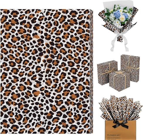 CaliLain 100 Sheets Cheetah Print Tissue Paper; 14 x 20 Inch Leopard Tissue Paper for Wedding, Birthday, Holiday, Party DIY Art Crafts; Brown Animal Themed Gift Wrapping Paper in Saudi Arabia