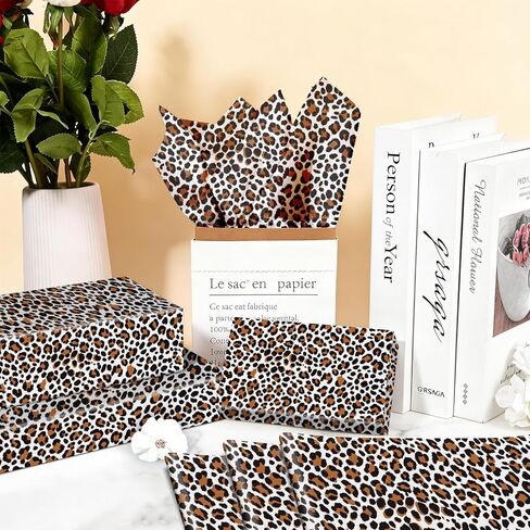 CaliLain 100 Sheets Cheetah Print Tissue Paper; 14 x 20 Inch Leopard Tissue Paper for Wedding, Birthday, Holiday, Party DIY Art Crafts; Brown Animal Themed Gift Wrapping Paper in Saudi Arabia