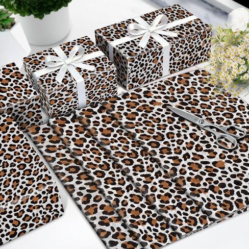 CaliLain 100 Sheets Cheetah Print Tissue Paper; 14 x 20 Inch Leopard Tissue Paper for Wedding, Birthday, Holiday, Party DIY Art Crafts; Brown Animal Themed Gift Wrapping Paper in Saudi Arabia