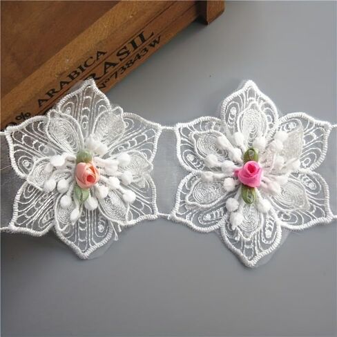 1 Yard（About 13 Flowers） White Cotton Hexagonal Flower Embroidered Lace Trim Ribbon Polyester Sewing Supplies for DIY Crafts in Saudi Arabia