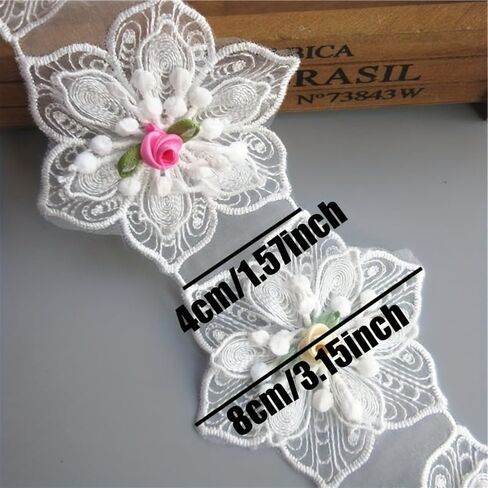 1 Yard（About 13 Flowers） White Cotton Hexagonal Flower Embroidered Lace Trim Ribbon Polyester Sewing Supplies for DIY Crafts in Saudi Arabia