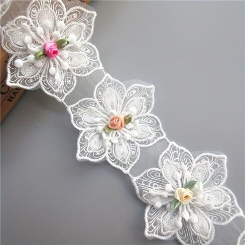 1 Yard（About 13 Flowers） White Cotton Hexagonal Flower Embroidered Lace Trim Ribbon Polyester Sewing Supplies for DIY Crafts in Saudi Arabia