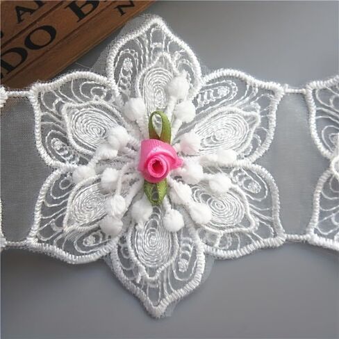 1 Yard（About 13 Flowers） White Cotton Hexagonal Flower Embroidered Lace Trim Ribbon Polyester Sewing Supplies for DIY Crafts in Saudi Arabia