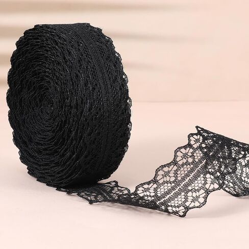 30 Yards Vintage Black Laces Trim, 1.2 Inch Vintage Wide Black Lace Ribbon, Lace Trim Ribbon for Bouquet Packaging Gift Wrapping, Flower Ribbons, Wedding Decoration & DIY Crafts Sewing in Saudi Arabia