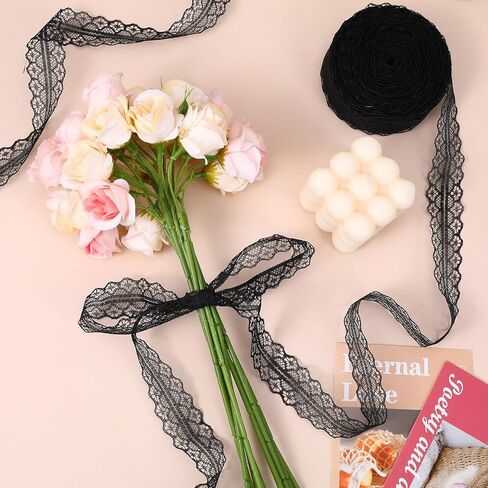 30 Yards Vintage Black Laces Trim, 1.2 Inch Vintage Wide Black Lace Ribbon, Lace Trim Ribbon for Bouquet Packaging Gift Wrapping, Flower Ribbons, Wedding Decoration & DIY Crafts Sewing in Saudi Arabia