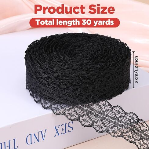 30 Yards Vintage Black Laces Trim, 1.2 Inch Vintage Wide Black Lace Ribbon, Lace Trim Ribbon for Bouquet Packaging Gift Wrapping, Flower Ribbons, Wedding Decoration & DIY Crafts Sewing in Saudi Arabia