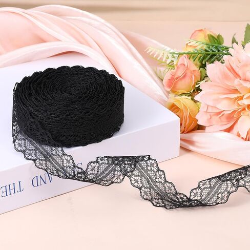 30 Yards Vintage Black Laces Trim, 1.2 Inch Vintage Wide Black Lace Ribbon, Lace Trim Ribbon for Bouquet Packaging Gift Wrapping, Flower Ribbons, Wedding Decoration & DIY Crafts Sewing in Saudi Arabia
