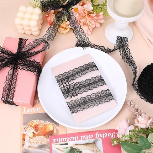 30 Yards Vintage Black Laces Trim, 1.2 Inch Vintage Wide Black Lace Ribbon, Lace Trim Ribbon for Bouquet Packaging Gift Wrapping, Flower Ribbons, Wedding Decoration & DIY Crafts Sewing in Saudi Arabia