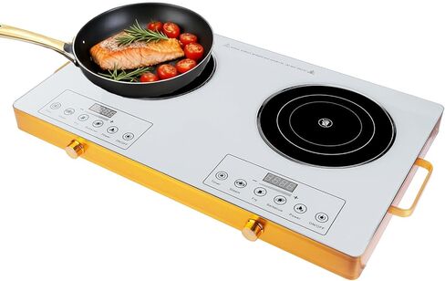 7000W Double Ceramic Electric Hot Plate Countertop Stove Double Burner Infrared Cooktop with 11 Power Levels 0-4H Timer Portable Handle LED Display for Kitchen Camping (White) in Saudi Arabia