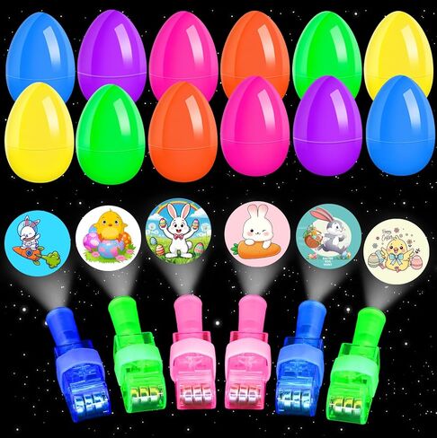 Easter Basket Stuffers Essentials for Teens Kids, 12Pcs Prefilled Easter Eggs with Finger Lights Toys, Easter Egg Fillers for Boys Girls, Classroom Treasure Box, Glow in the Dark Hunt Party Favors in Saudi Arabia