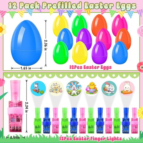 Easter Basket Stuffers Essentials for Teens Kids, 12Pcs Prefilled Easter Eggs with Finger Lights Toys, Easter Egg Fillers for Boys Girls, Classroom Treasure Box, Glow in the Dark Hunt Party Favors in Saudi Arabia
