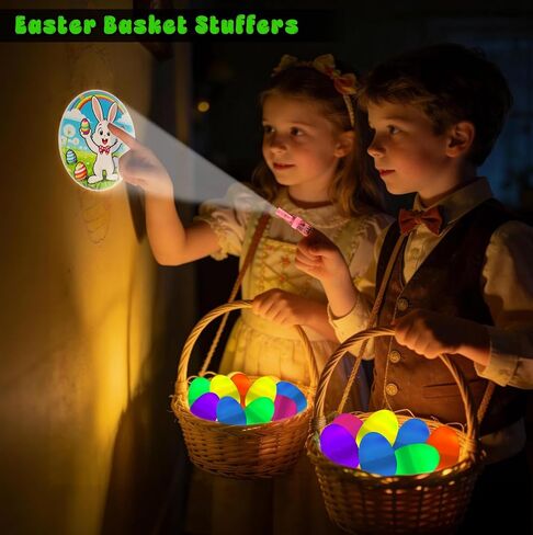 Easter Basket Stuffers Essentials for Teens Kids, 12Pcs Prefilled Easter Eggs with Finger Lights Toys, Easter Egg Fillers for Boys Girls, Classroom Treasure Box, Glow in the Dark Hunt Party Favors in Saudi Arabia