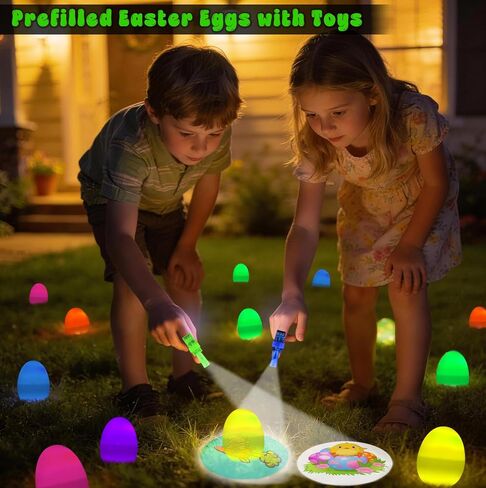 Easter Basket Stuffers Essentials for Teens Kids, 12Pcs Prefilled Easter Eggs with Finger Lights Toys, Easter Egg Fillers for Boys Girls, Classroom Treasure Box, Glow in the Dark Hunt Party Favors in Saudi Arabia